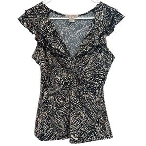 Y2K Era Susan Lawrence Black and White Swirl Blouse Size Large Petite